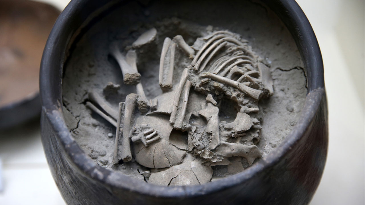 5 bin yıllık bebek iskeletinin olduğu küp mezar ziyaretçilerin ilgisini çekti