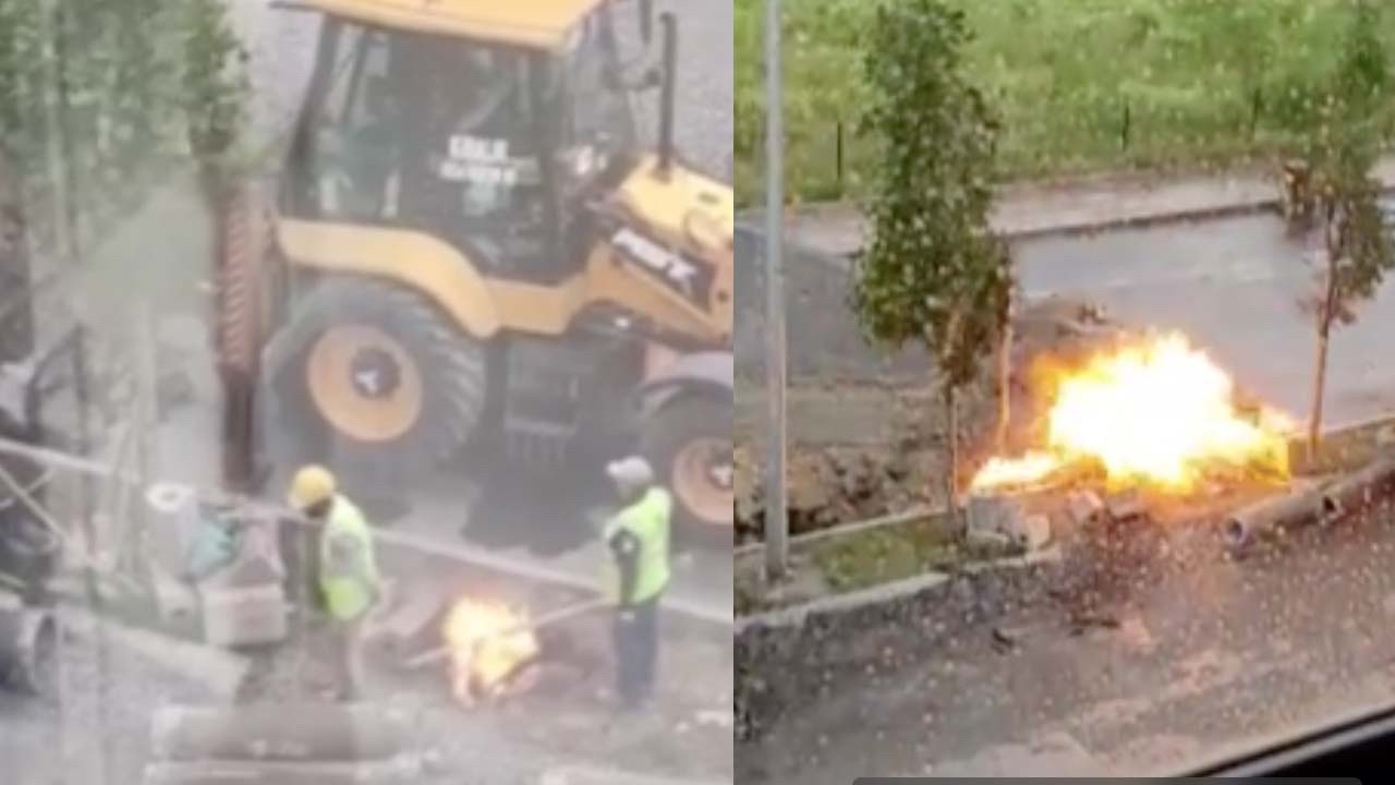 İBB çalışanı işçiler ısınmak için ateş yaktı doğalgaz borusu alev aldı!