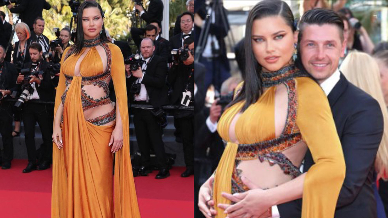 Adriana Lima Cannes kıyafeti olay! 3. kez hamile olan ünlü modelin dikkat çeken karın kasları!