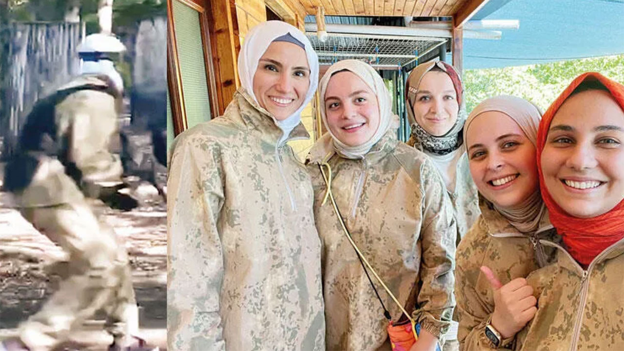 Sümeyye Erdoğan kamuflaj giyip paintball oynadı! Karı koca göz açtırmıyorlar