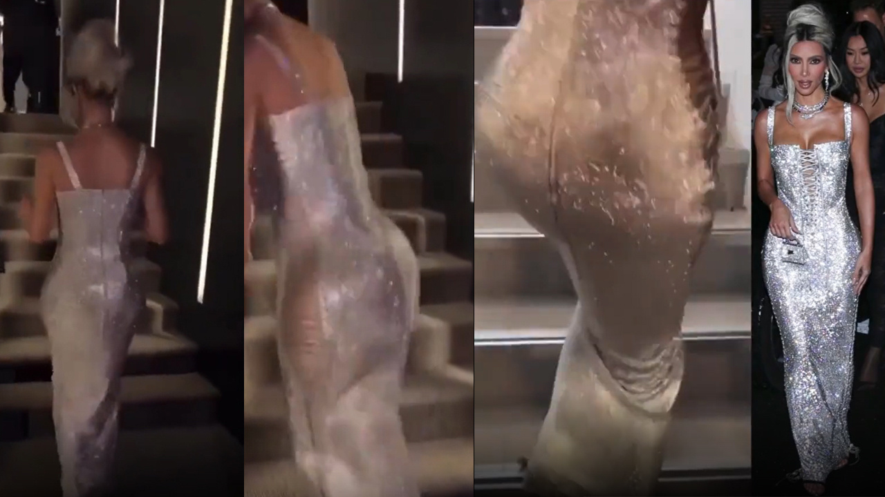 Kim Kardashian'ın zor anları! Dar elbisesi başına bela oldu: Bakın merdivenleri nasıl çıktı