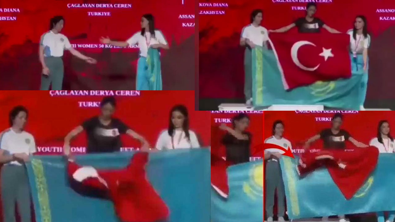 Türk bayrağıyla Kazaklara öyle bir ders verdi ki! Herkesin konuştuğu Derya Ceren Çağlayan olayı