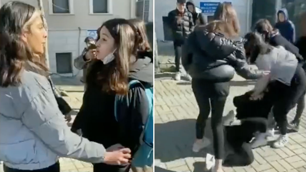 İstanbul'da kız öğrencilerin kavgası kamerada! Erkekler maç izler gibi skor tuttu