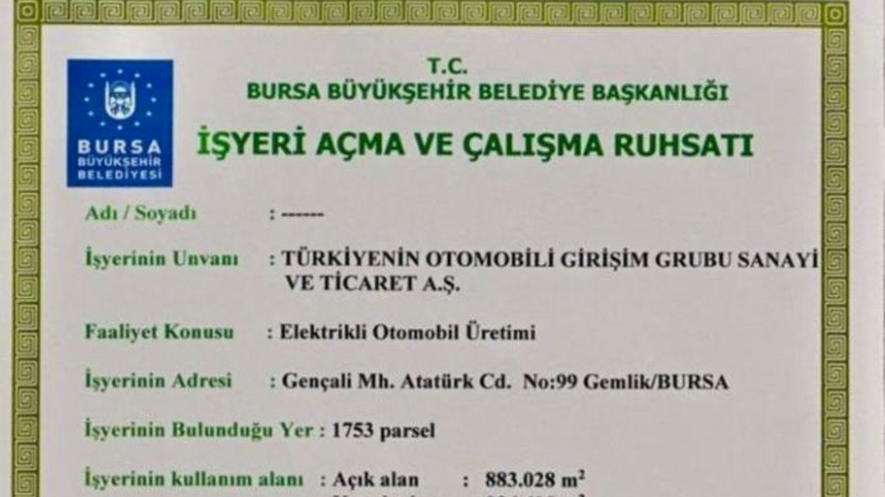 TOGG tesislerinin ruhsatı çıktı Başkan Alinur Aktaş: Gururla attığım en özel imza