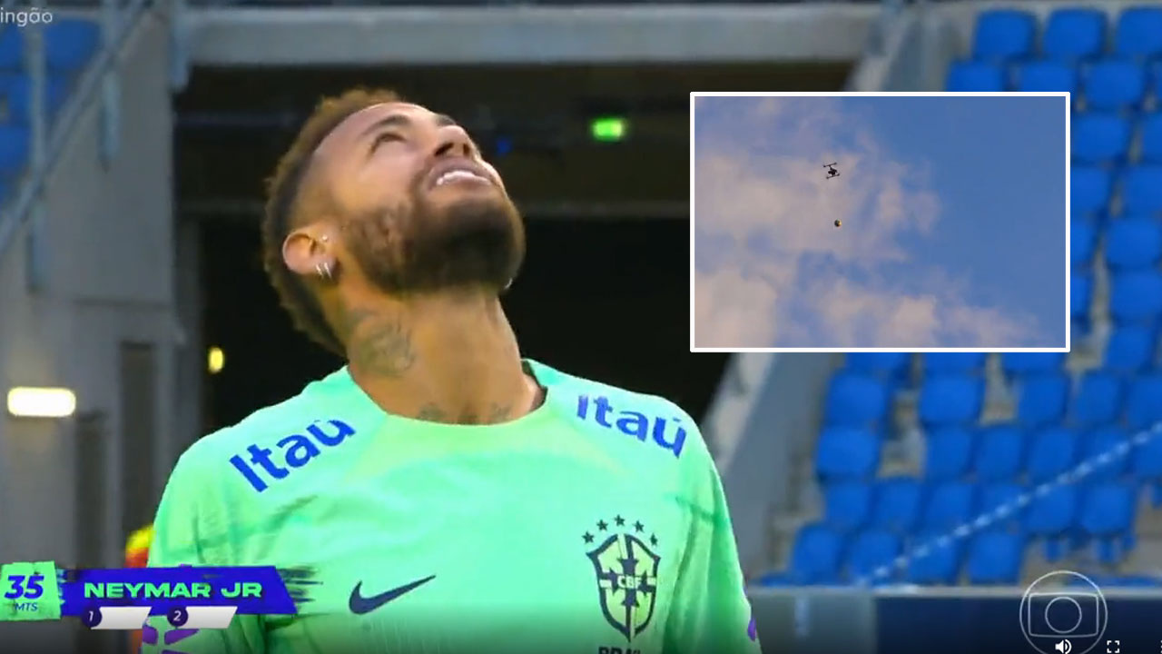 Neymar 35 metre yüksekten drone ile bırakılan topu böyle kontrol etti
