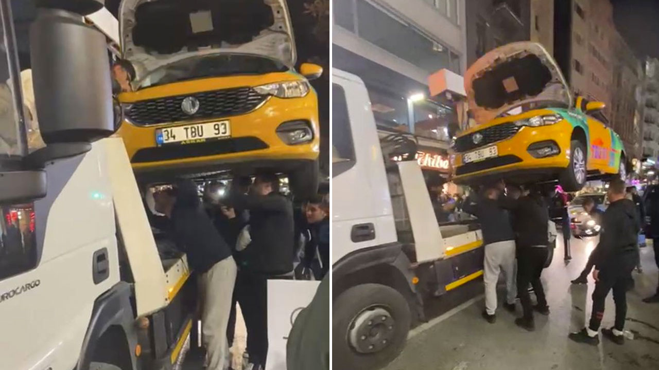 İstanbul’da ilginç kedi kurtarma operasyonu taksiyi havaya kaldırdılar
