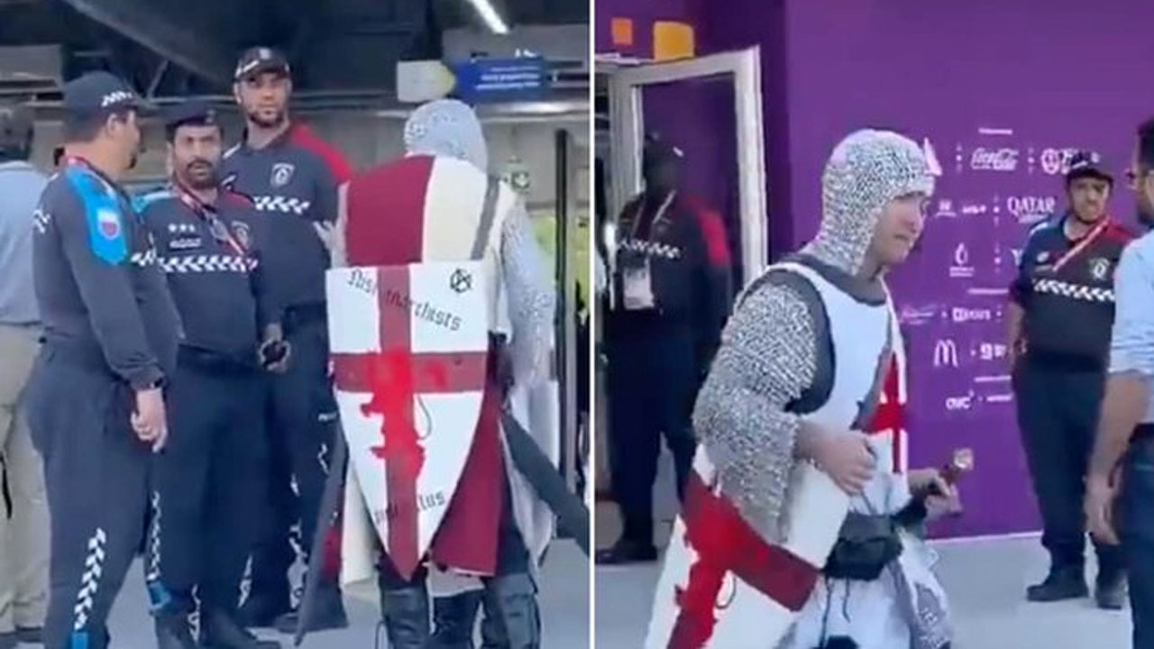 İngiliz taraftar Haçlı kostümüyle maça gitti İngiliz kanalı 'cesur adam İngiliz ruhu' dedi