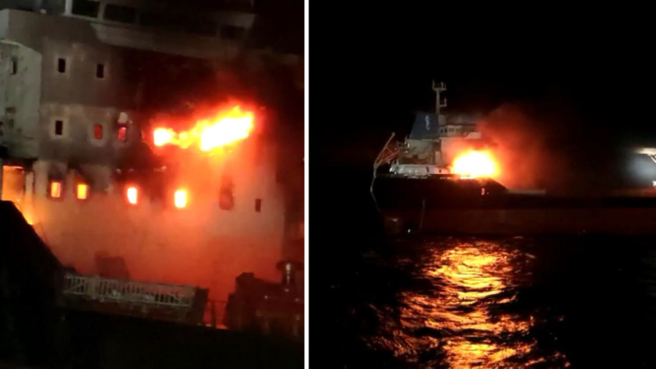 Sinop'taki gemi yangınından yeni görüntüler! Kayıp kaptan aranıyor...