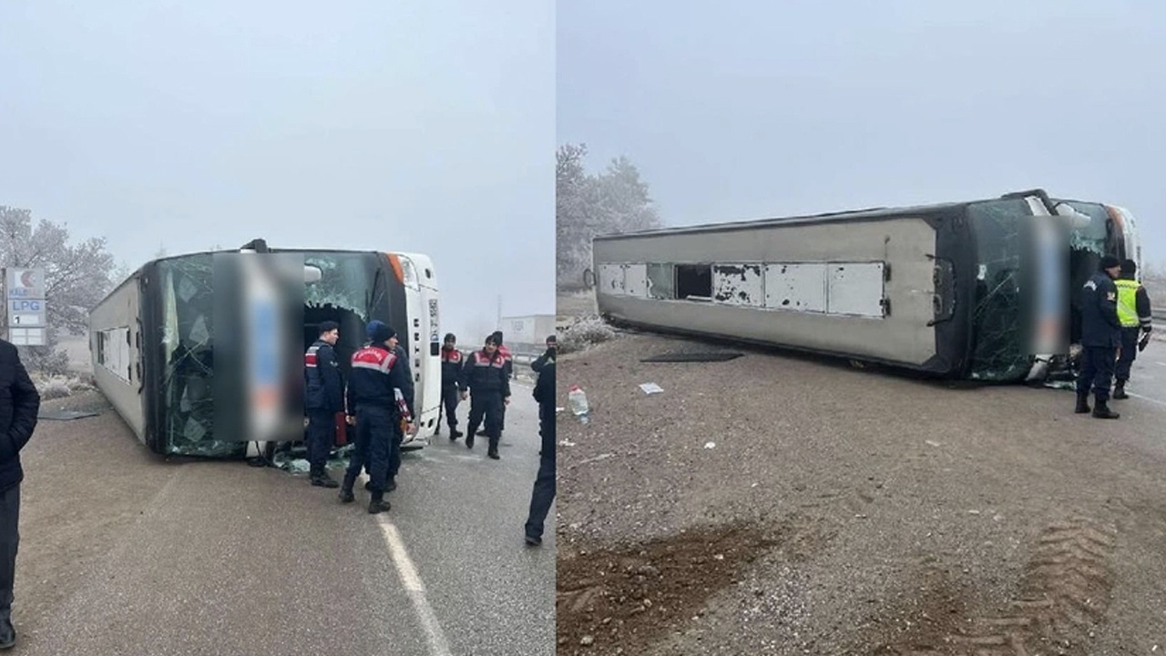 Ankara'da feci kaza yolcu otobüsü devrildi 8 yaralı var