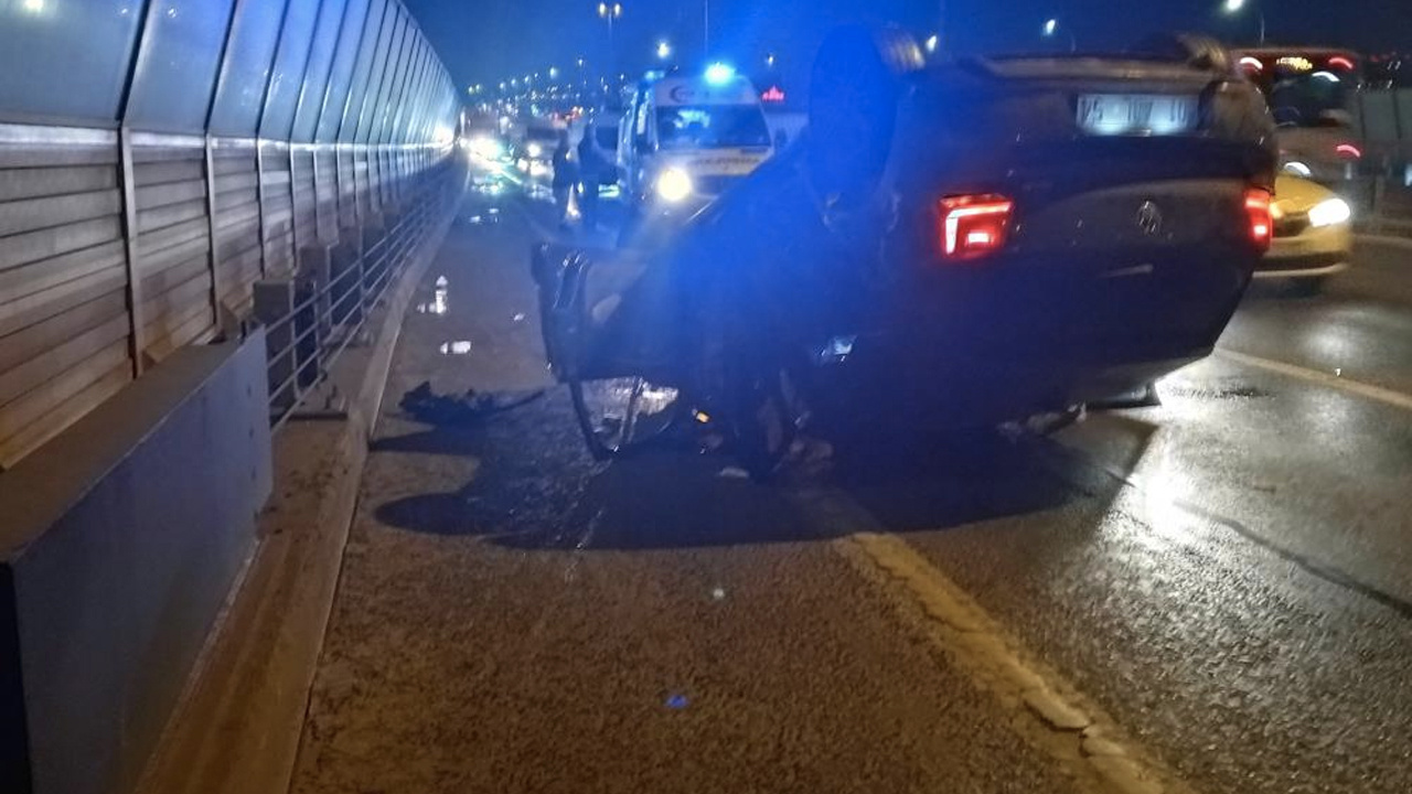 Haliç Köprüsü'nde gece yarısı korkunç kaza! Ters takla attı