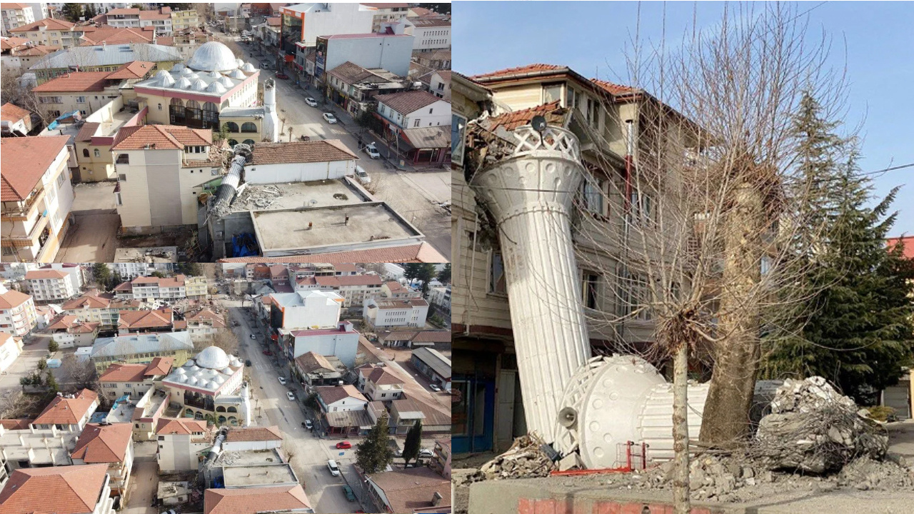 Caminin minaresi yıkıldı apartmanı böyle ikiye böldü