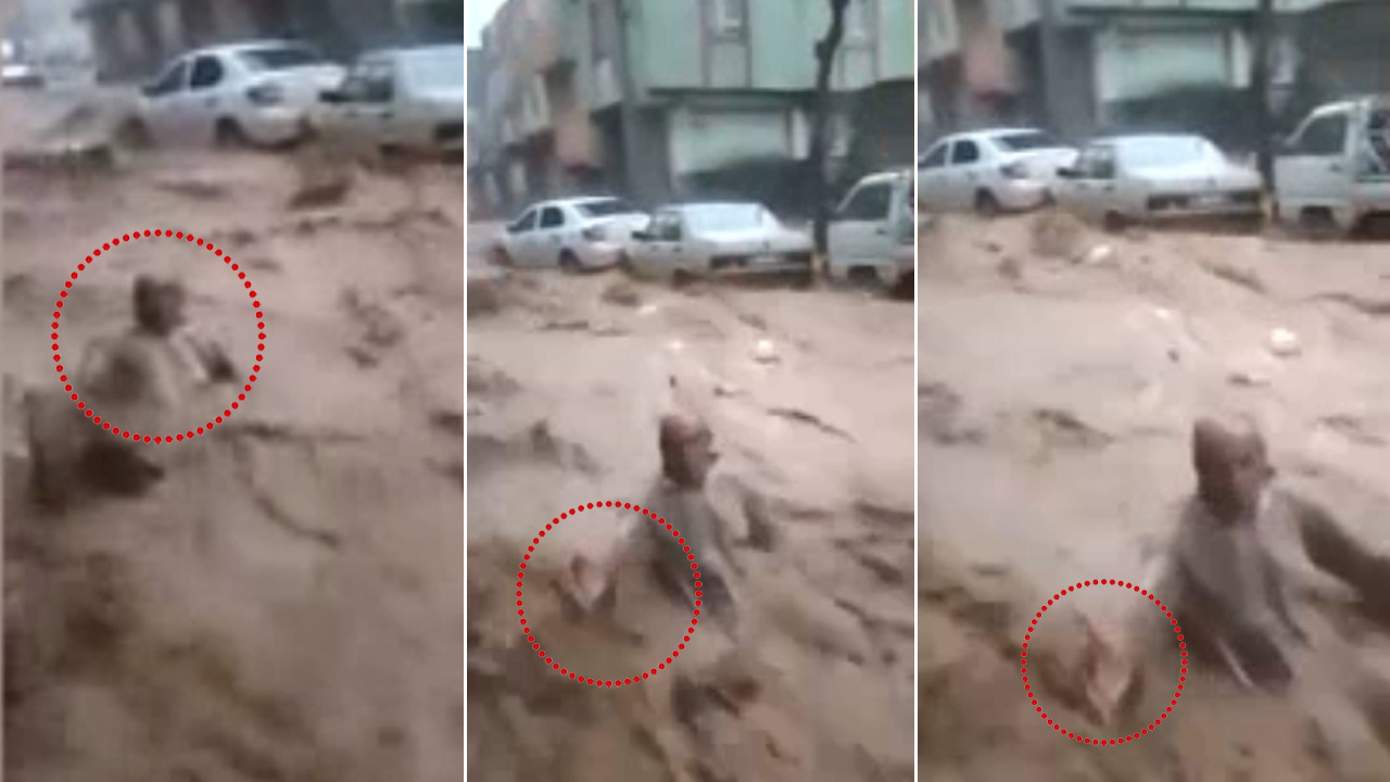 Tepki çeken görüntüler: Sele kapılan adam elini uzattı, tutmak yerine video çekti!