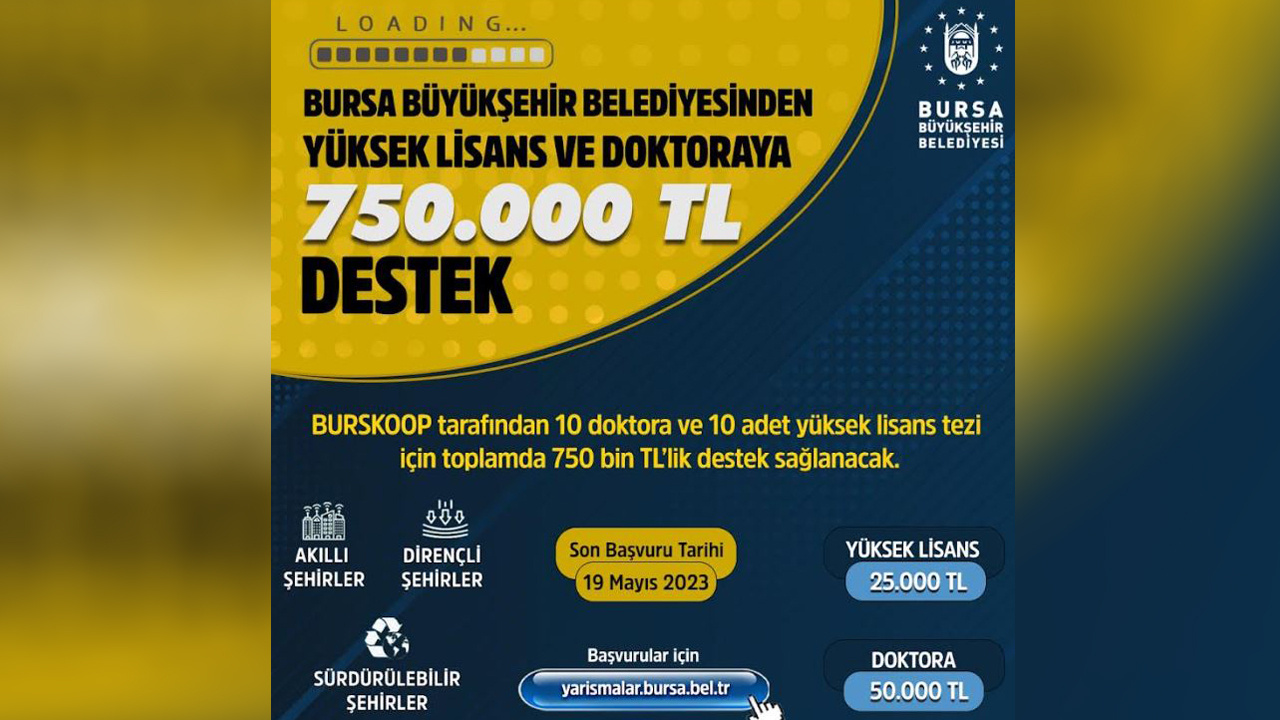 Bursa Büyükşehir Belediyesi'nden yüksek lisans ve doktoraya 750 bin TL'lik destek