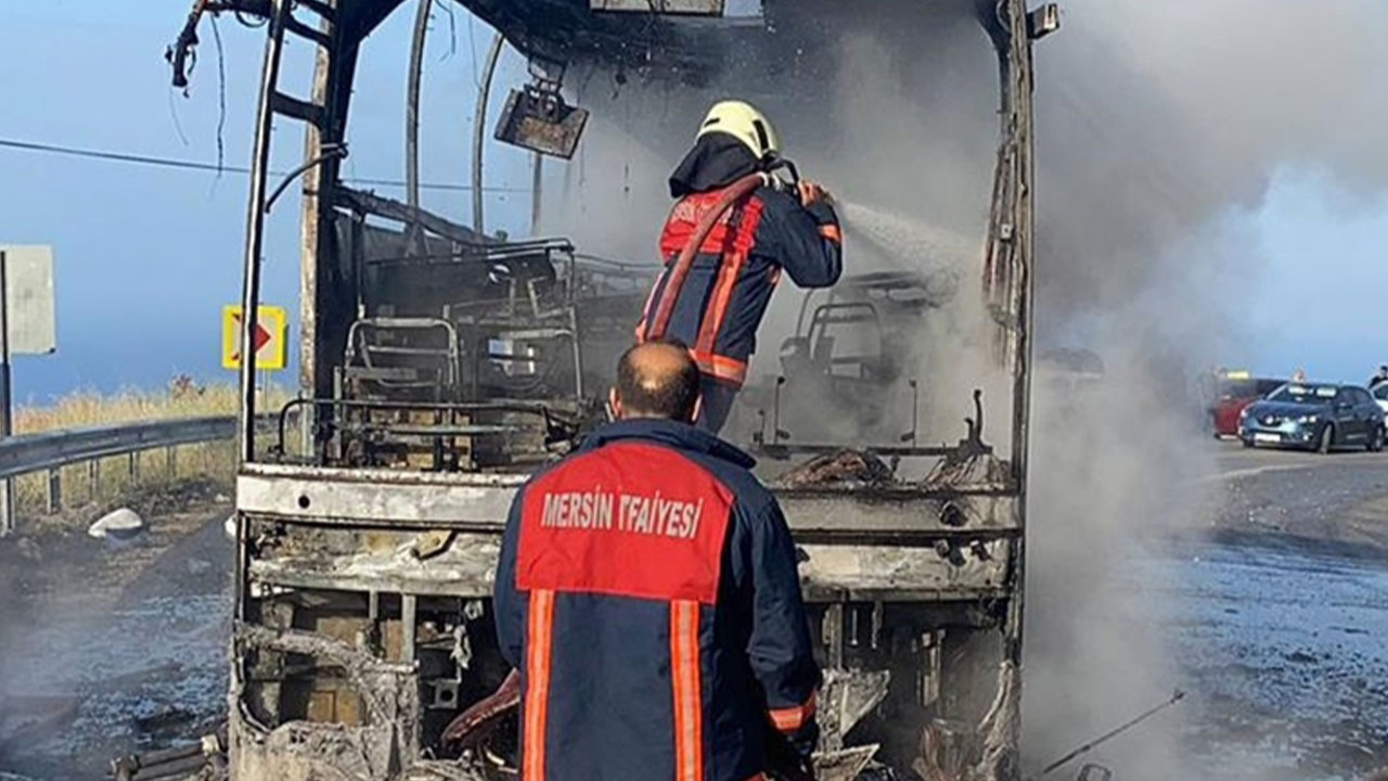 Mersin'de yolcu otobüsü seyir halindeyken cayır cayır yandı!