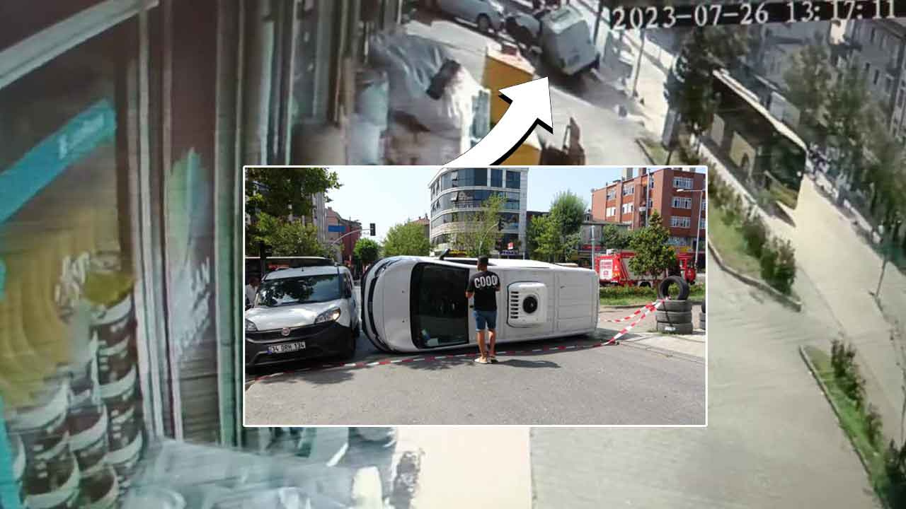 Kırmızı ışıkta geçti, çarptığı kamyonet devrildi: İETT otobüsünün kaza anı kamerada!
