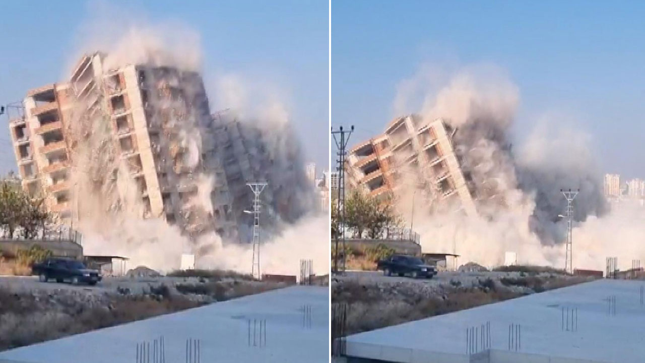 Hatay'da dinamitle patlatılan binalar bir anda yerle bir oldu!