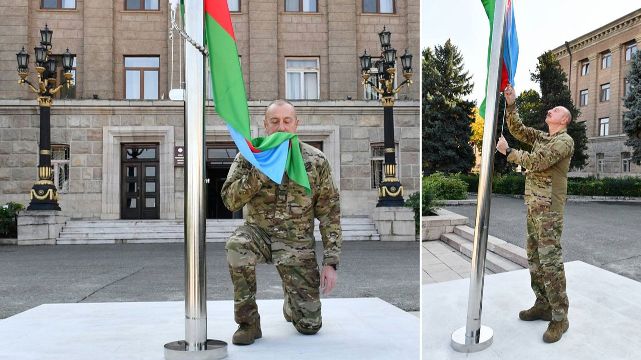 İlham Aliyev, Hankendi ve Hocalı'da Azerbaycan bayrağını göndere çekti!