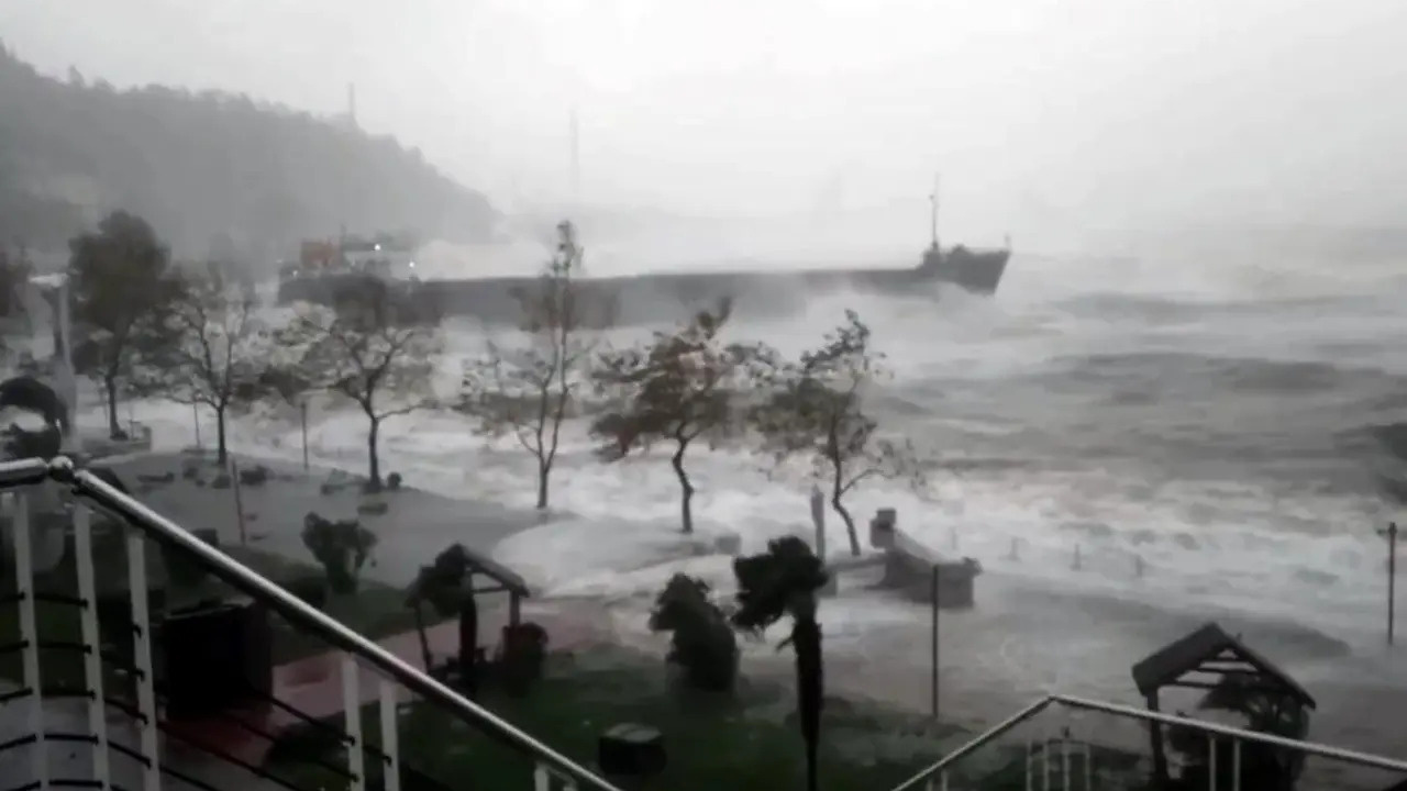 Zonguldak olumsuz hava şartları sebebiyle yük gemisi karaya oturdu