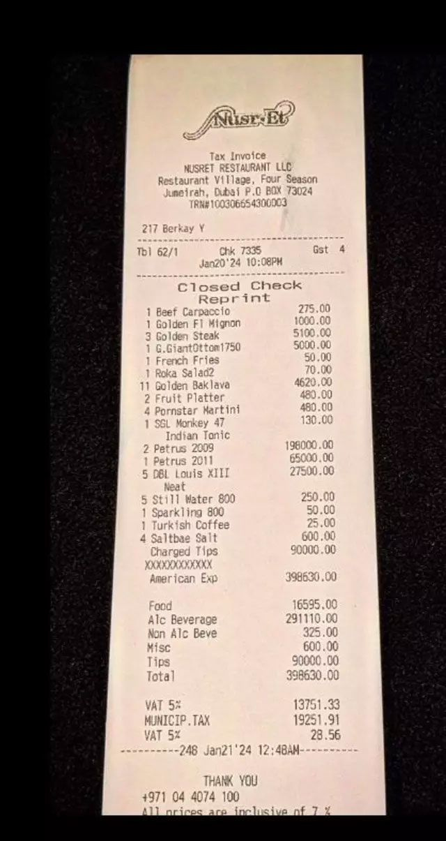 Nusret'in Dubai'deki restoranında 3 milyonluk hesap!