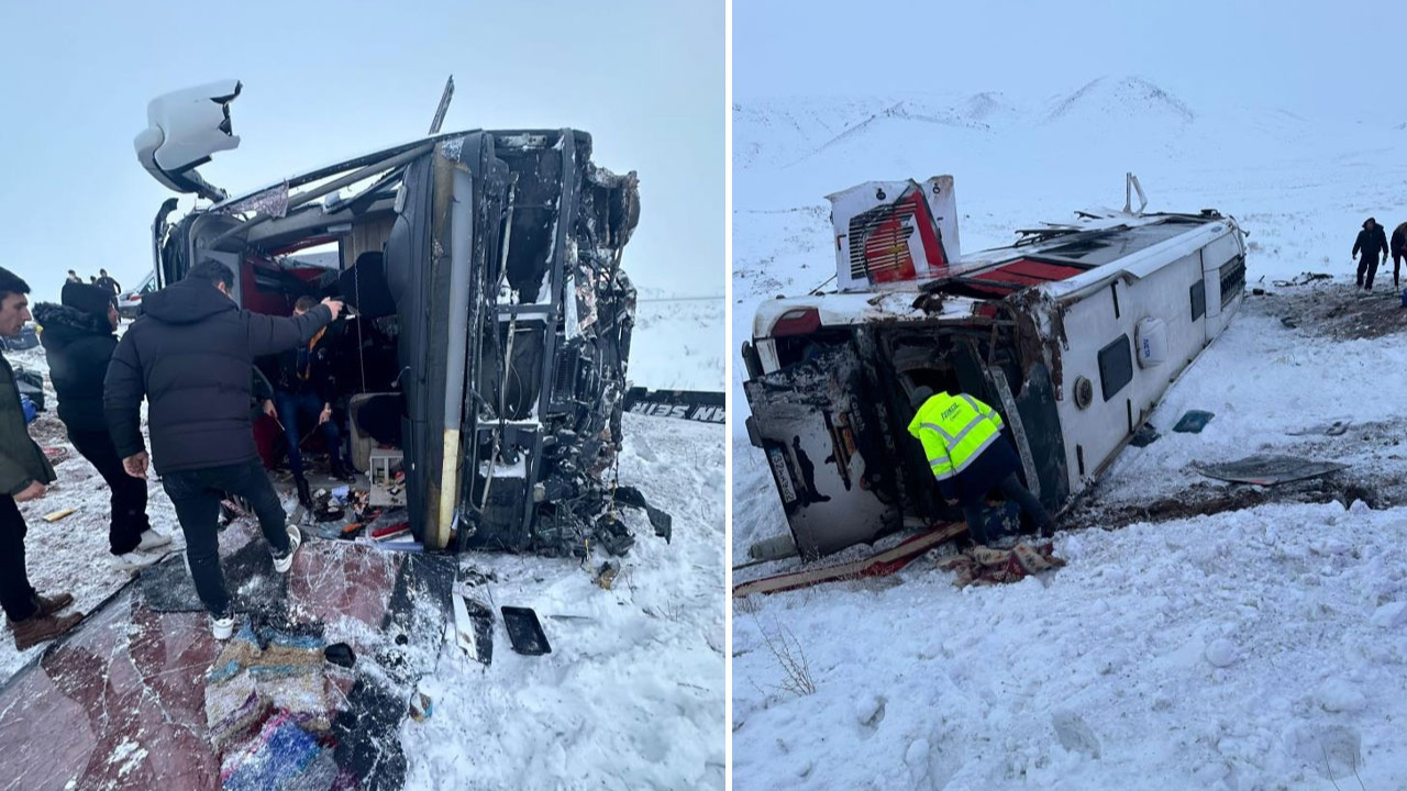 Yolcu otobüsü buzlanan yolda devrildi: 11 kişi yaralandı!
