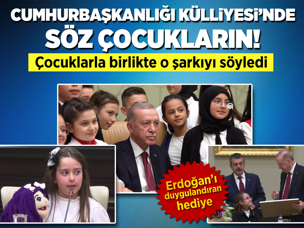 Cumhurbaşkanlığı Külliyesi'nde söz çocukların! Erdoğan 23 Nisan minikleri kabul etti