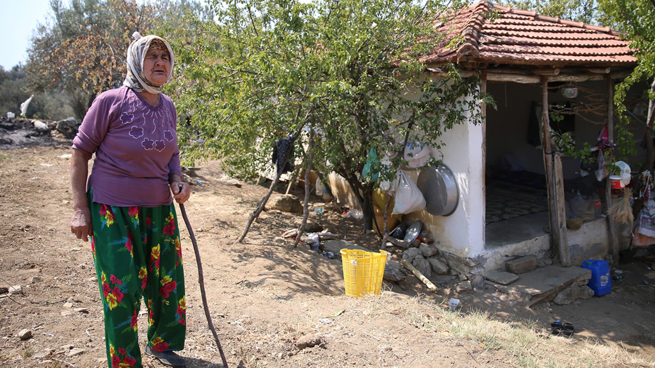 Yaşlı kadın kuru otları temizleyerek evini orman yangınından kurtardı