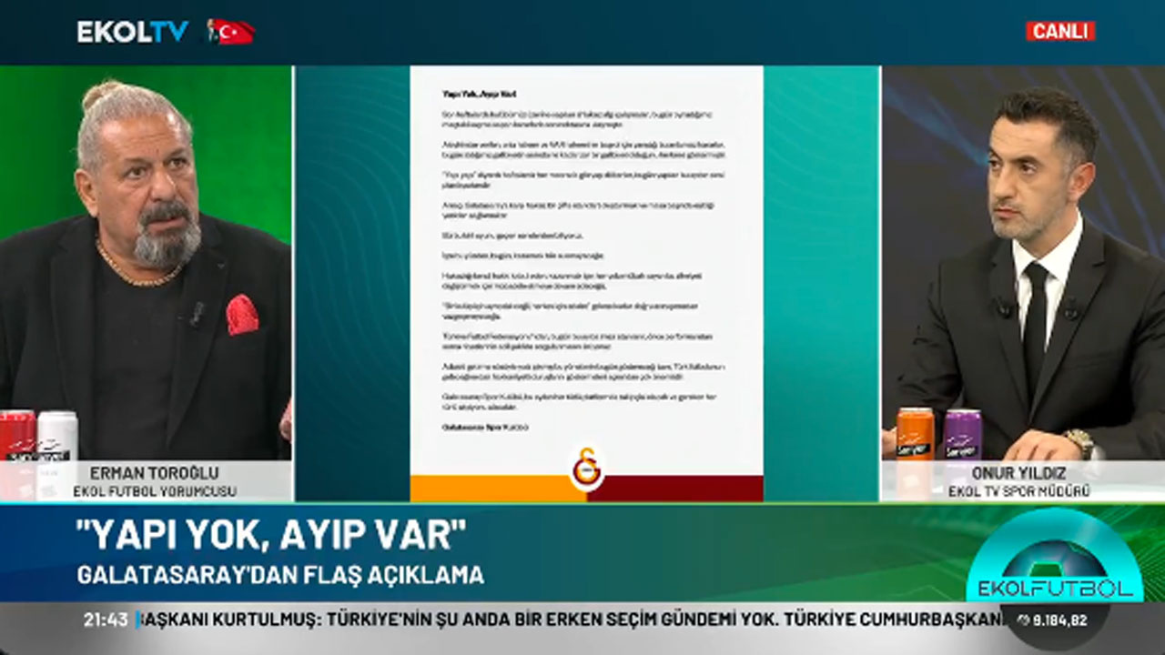 Erman Toroğlu'ndan Galatasaray'ın ''Yapı yok, ayıp var'' açıklamasına tepki