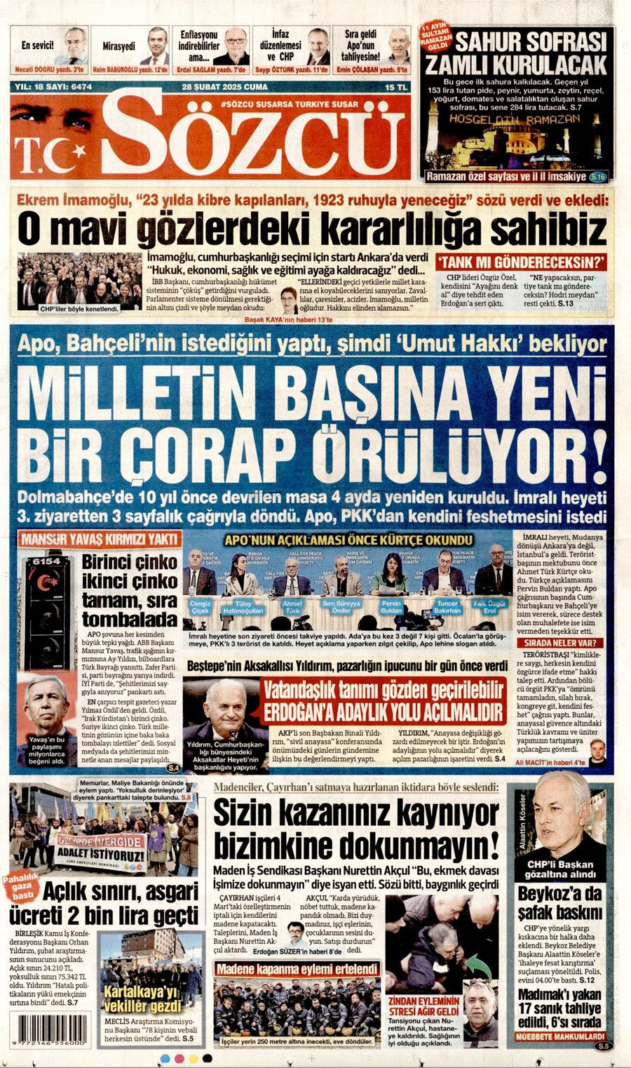 Abdullah Öcalan'ın PKK'ya silahı bırak çağrısını gazeteler nasıl gördü Sözcü'den olay manşet