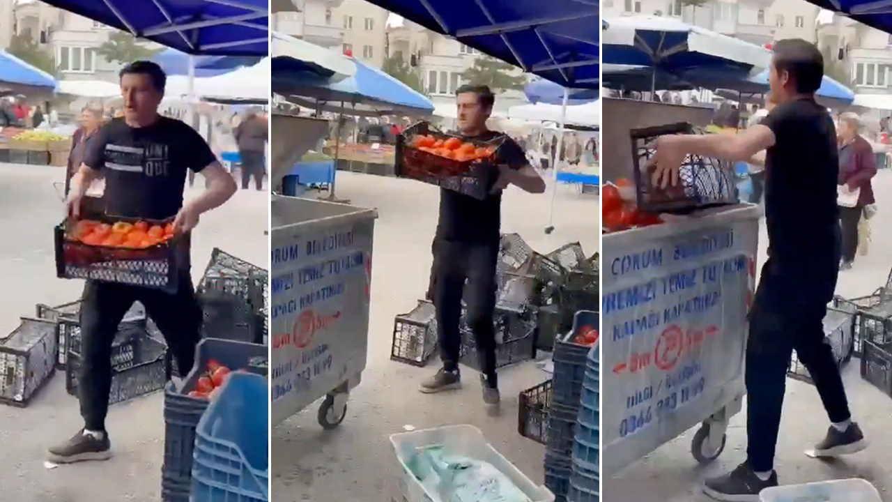 Çorum'da kasalarca domatesi çöpe döken pazarcı hakkında inceleme başlatıldı